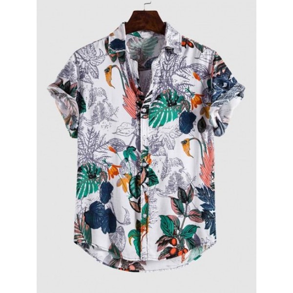 Tropical Print Hawaii Short Sleeve Vacation Thin Shirt