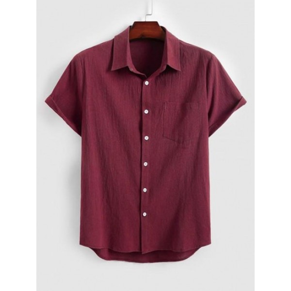 Front Pocket Design Solid Color Shirt