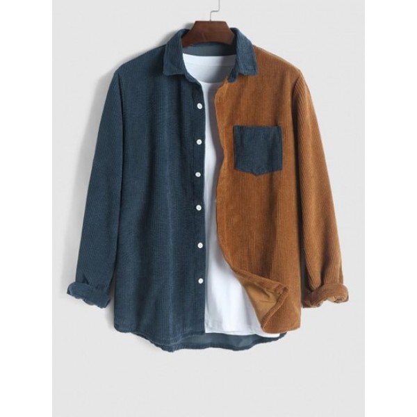 Colorblock Pattern Corduroy Long Sleeves...