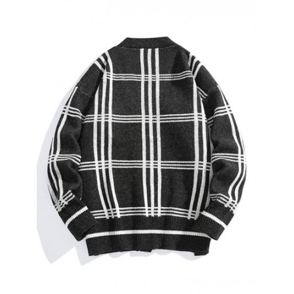 Plaid Striped Pattern Button Fly Cardigan