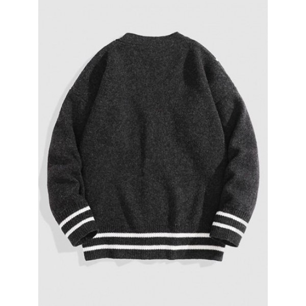 Striped Pattern Button Fly Knitted Cardigan