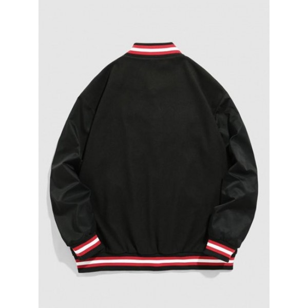 Letter Chicago Pattern Embroidery Button Fly Baseball Varsity Jacket