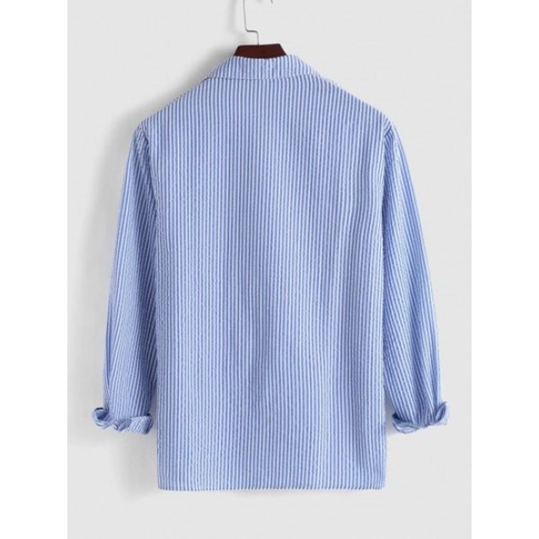 Seersucker Stripes Front Pocket Shirt