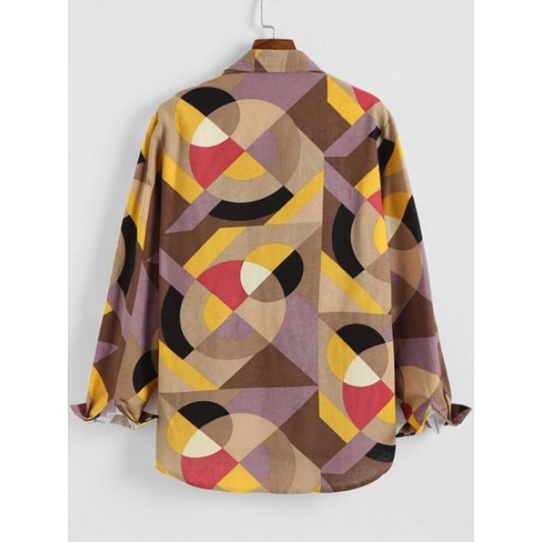 Colorful Geometric Print Vintage Long Sleeve Shirt
