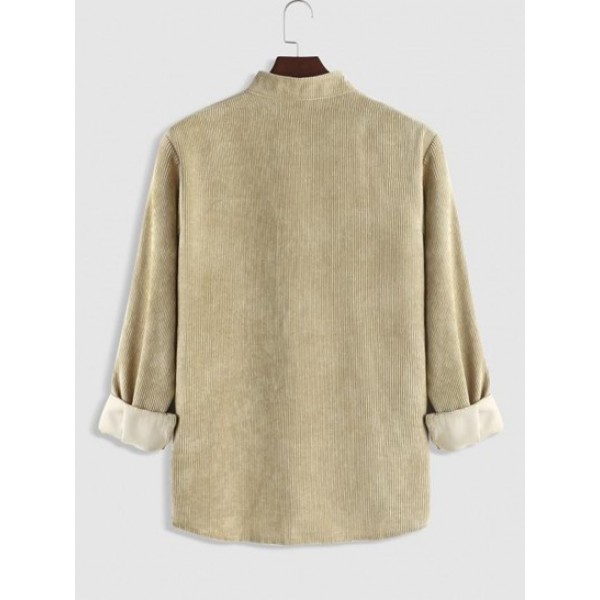 Half Button Long Sleeves Corduroy Shirt