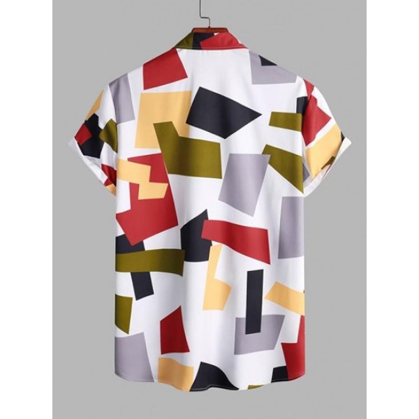 Colorblock Geo Print Casual Shirt