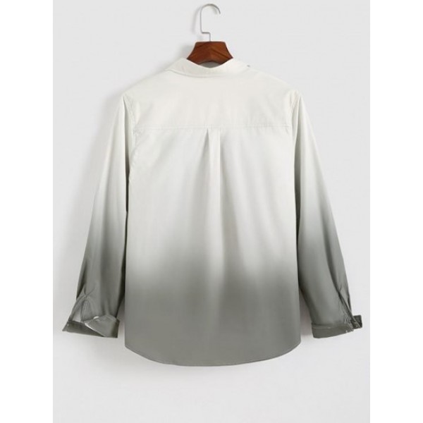 Ombre Letter Embroidery Long Sleeve Shirt