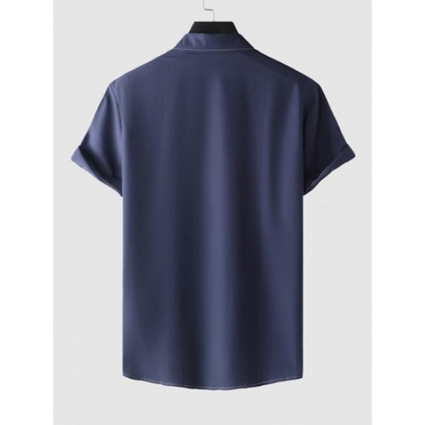 Topstitching Button Short Sleeve Thin Shirt