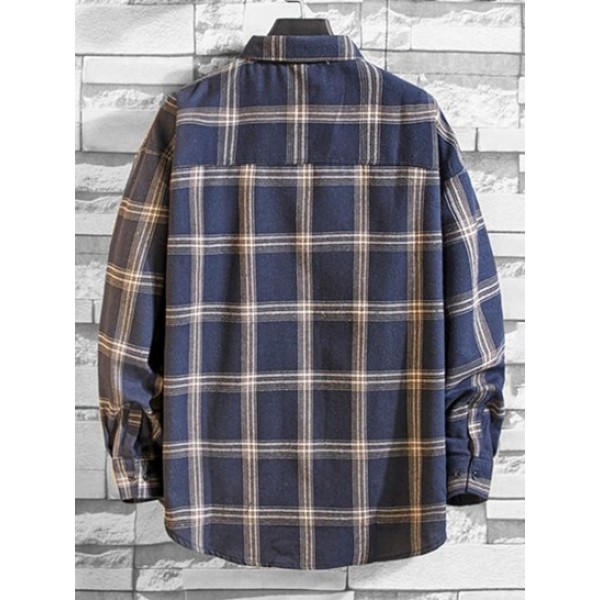 Long Sleeve Plaid Pocket Button Shirt