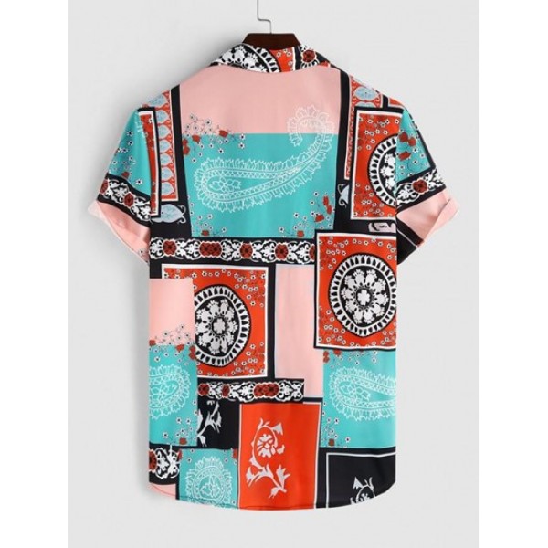 Bandana Printed Front Pocket Button Up Shirt