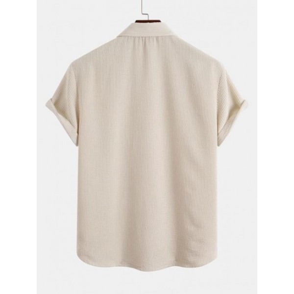 Front Pockets Design Solid Color Corduroy Shirt