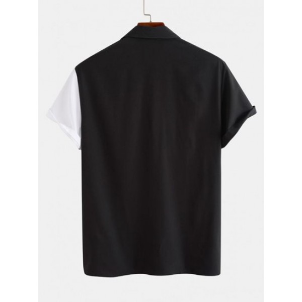 Colorblock Button Fly Turndown Collar Shirt