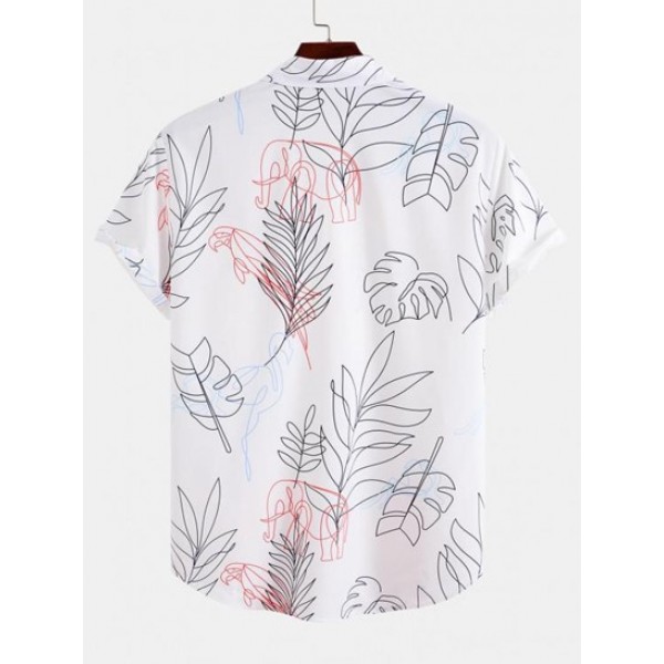 Elephant Tropical Leaves Print Pocket Shirt