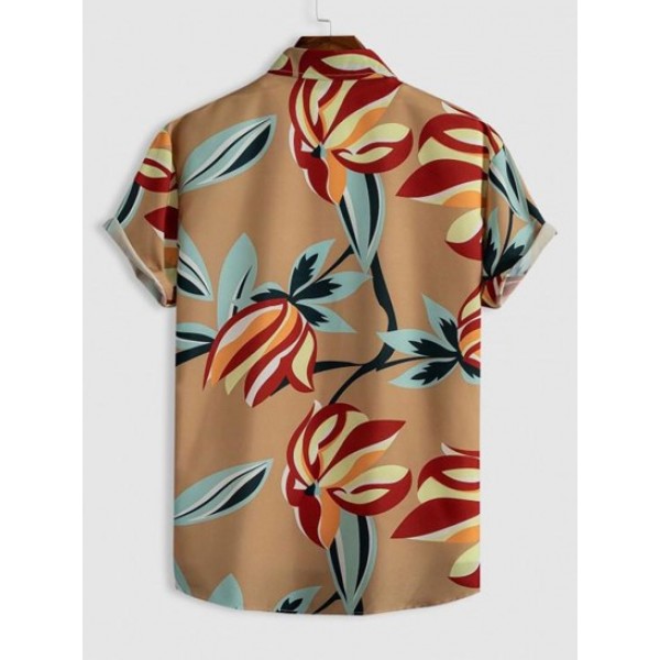 Hawaii Style Leaves Pattern Button Front Shirt
