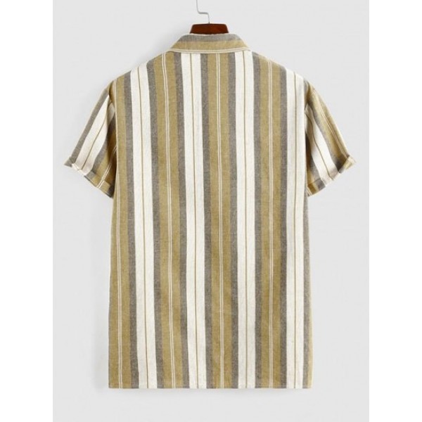 Button Up Contrasting Vertical Stripe Print Shirt