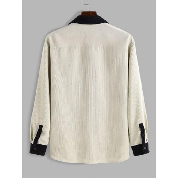Color Spliced Letter New York Embroider Corduroy Shirt