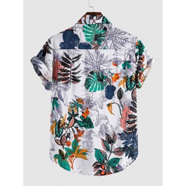 Tropical Print Hawaii Short Sleeve Vacation Thin Shirt