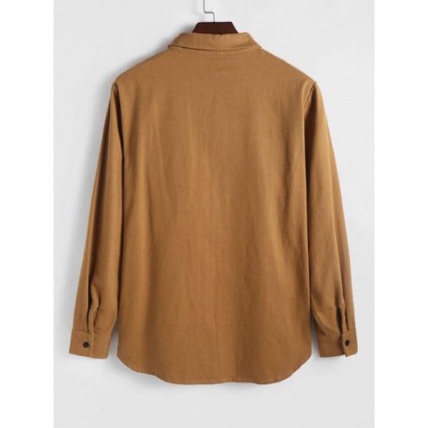 Solid Color Twill Textured Long Sleeves Shirt