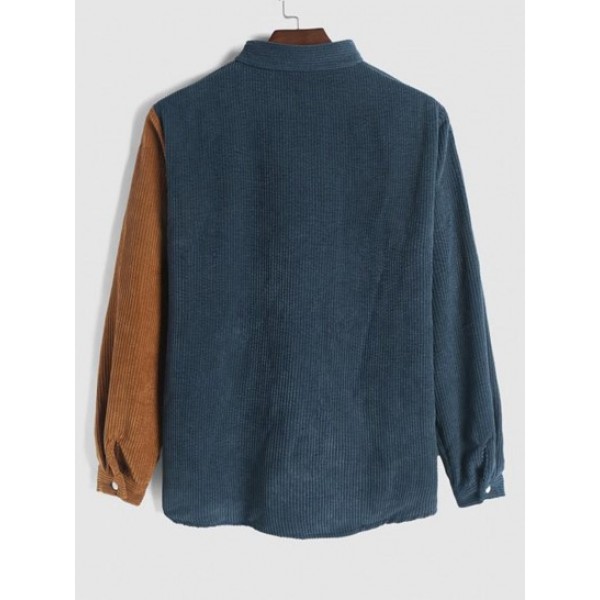 Colorblock Pattern Corduroy Long Sleeves Shirt