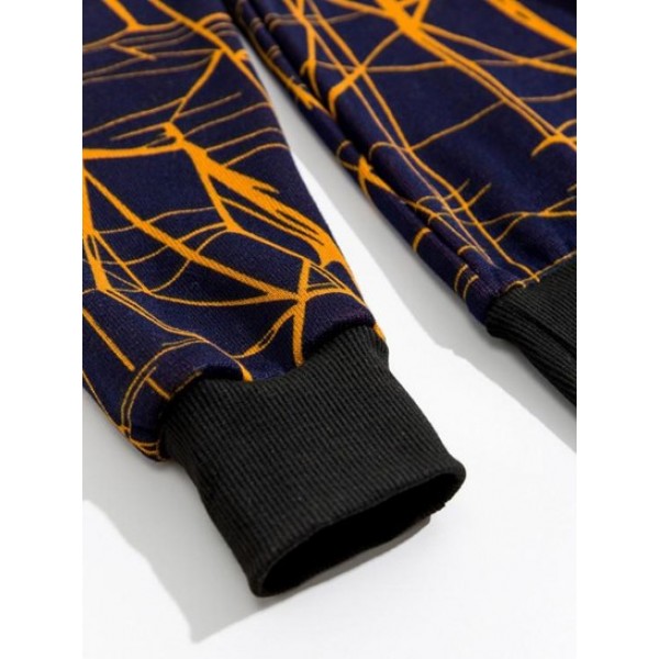 Lines Print Rib-knit Trim Fleece Sweater