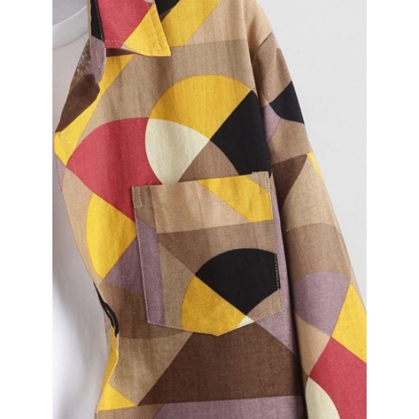 Colorful Geometric Print Vintage Long Sleeve Shirt