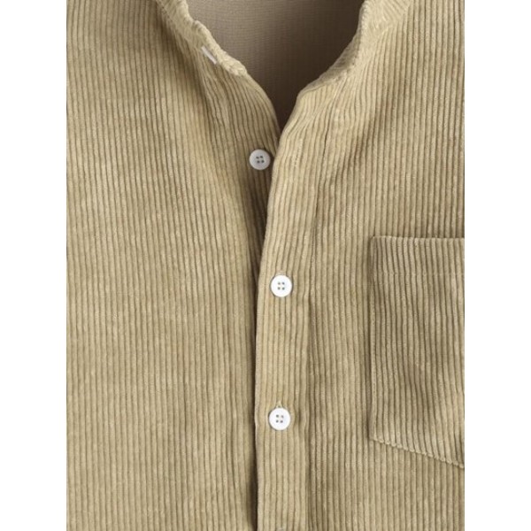 Half Button Long Sleeves Corduroy Shirt