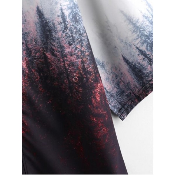 Forest Painting Print Open Front Kimono Cardigan