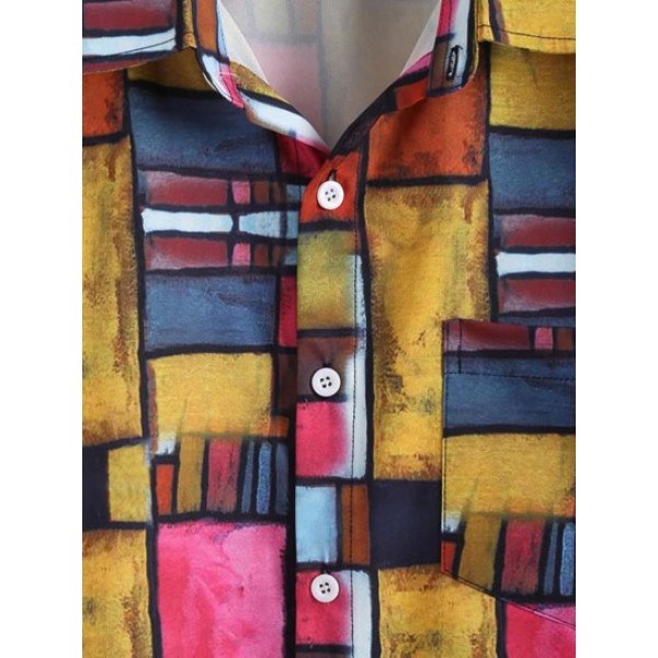 Rectangular Graphic Print Short Sleeve Pocket Shirt