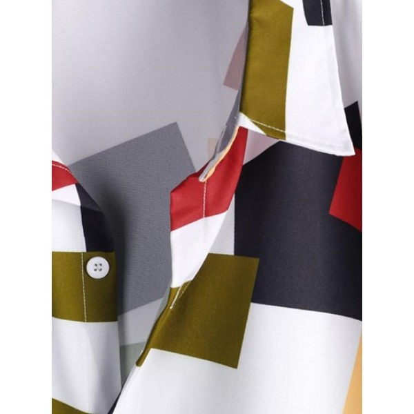 Colorblock Geo Print Casual Shirt