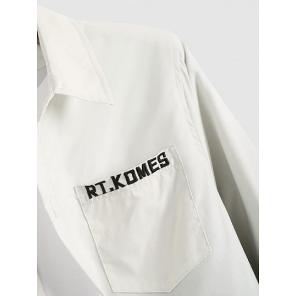 Ombre Letter Embroidery Long Sleeve Shirt