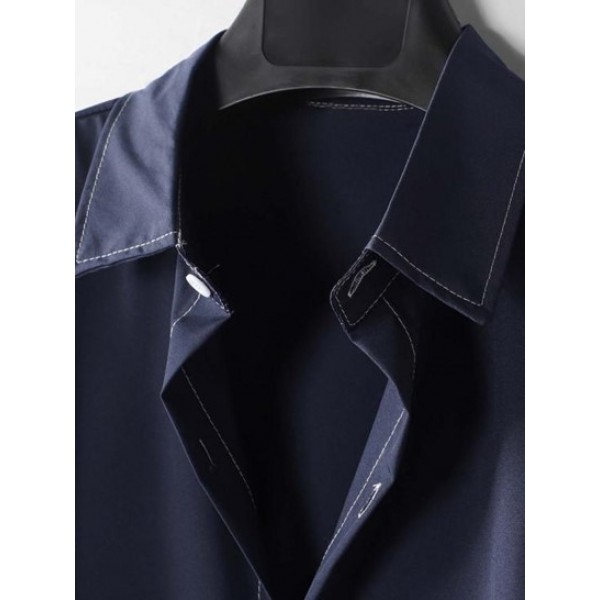 Topstitching Button Short Sleeve Thin Shirt