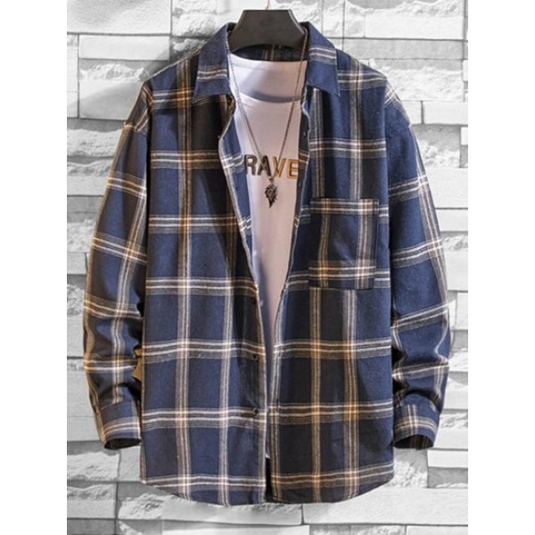 Long Sleeve Plaid Pocket Button Shirt