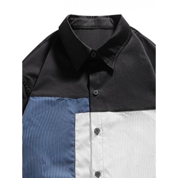 Colorblock Striped Pattern Long Sleeve Shirt