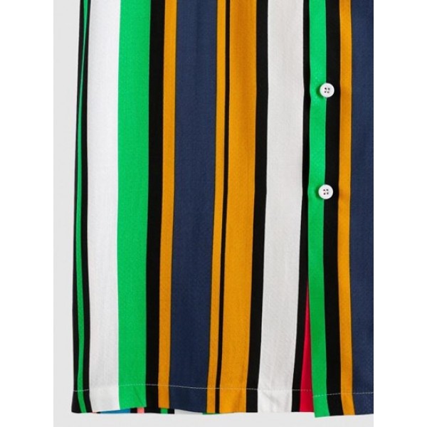 Colorful Rainbow Pattern Jacquard Stripe Short Sleeve Shirt