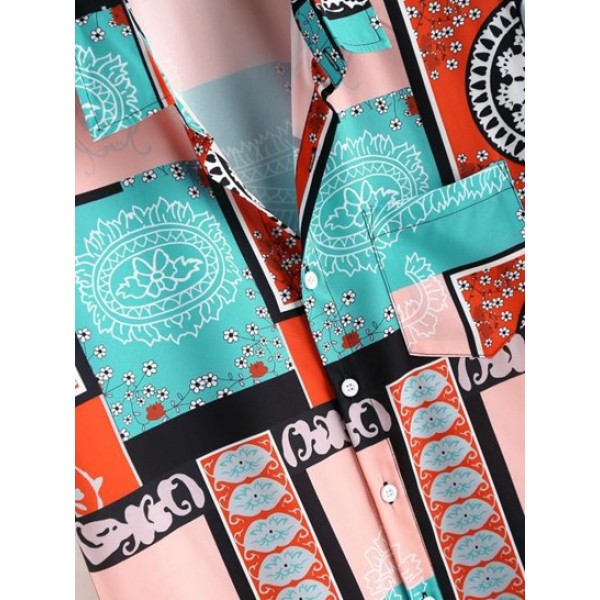 Bandana Printed Front Pocket Button Up Shirt