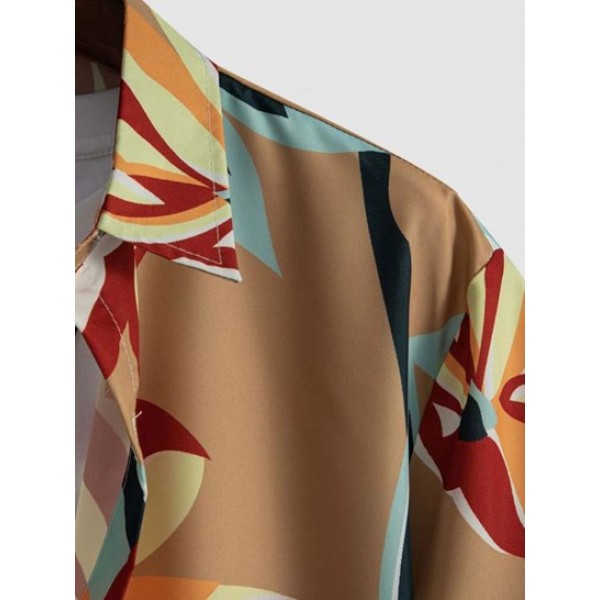 Hawaii Style Leaves Pattern Button Front Shirt