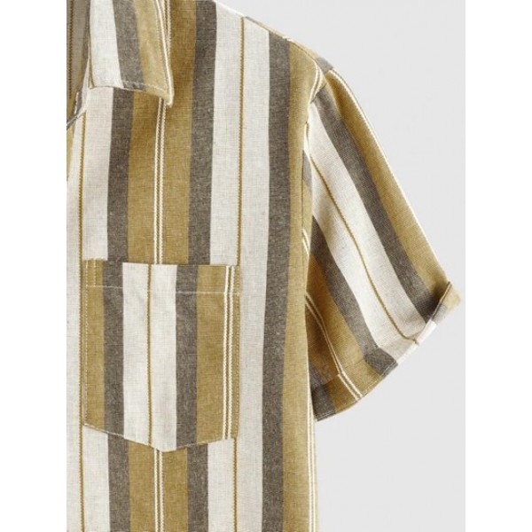 Button Up Contrasting Vertical Stripe Print Shirt