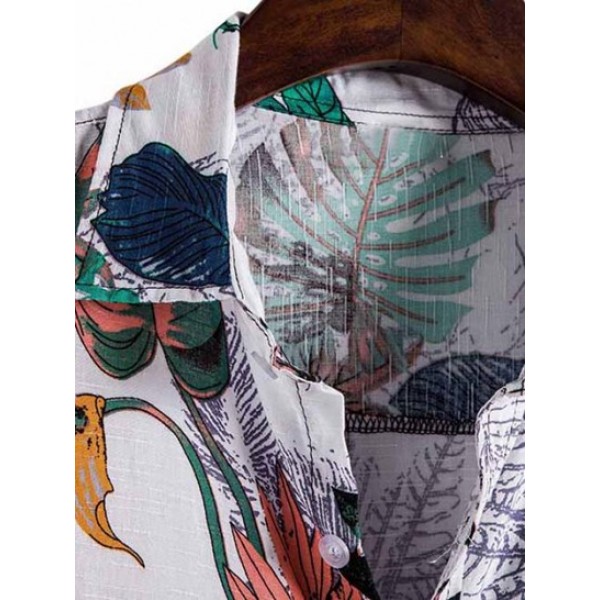 Tropical Print Hawaii Short Sleeve Vacation Thin Shirt