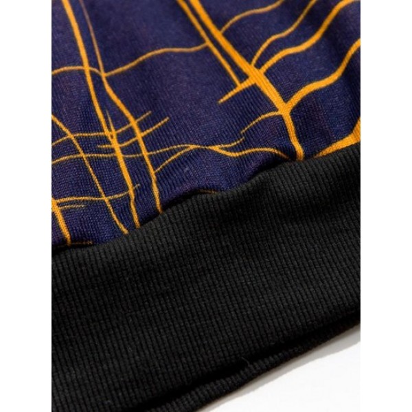 Lines Print Rib-knit Trim Fleece Sweater