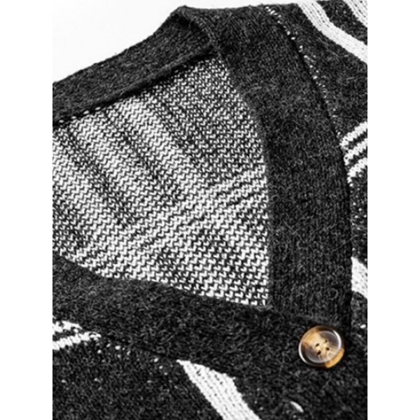 Plaid Striped Pattern Button Fly Cardigan