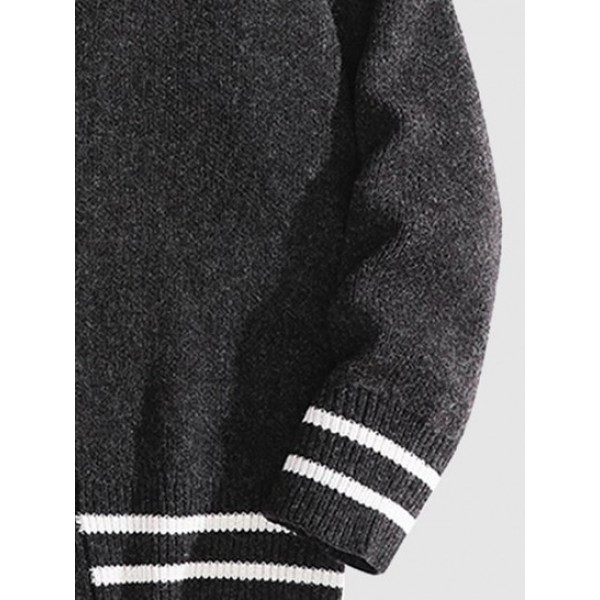 Striped Pattern Button Fly Knitted Cardigan