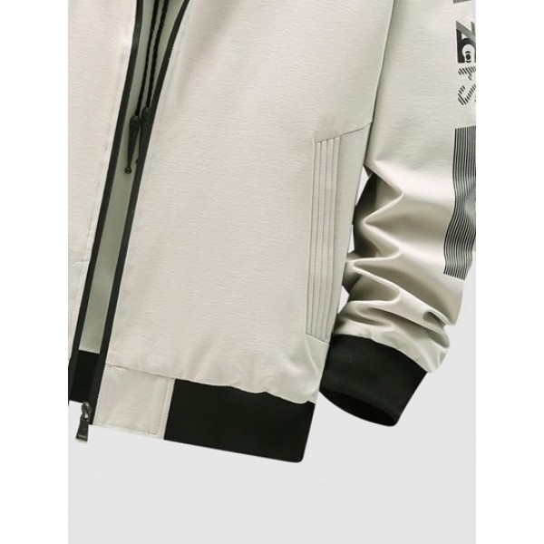 Graphic Slant Pockets Bomber Jacket