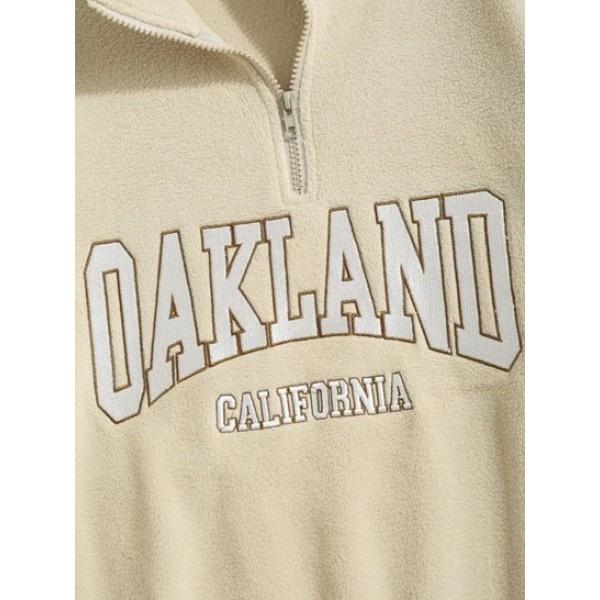 Fuzzy Fleece OAKLAND Embroider Quater Zip Sweatshirt