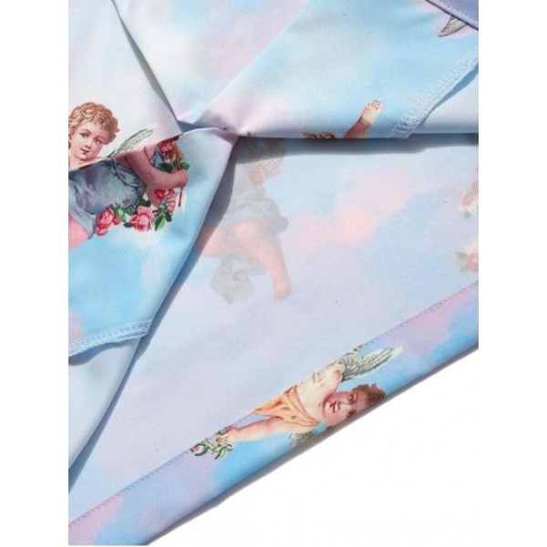 Renaissance Art Paradise Floral Angel Print Beach Button Up Shirt
