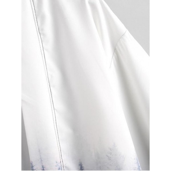 Forest Painting Print Open Front Kimono Cardigan