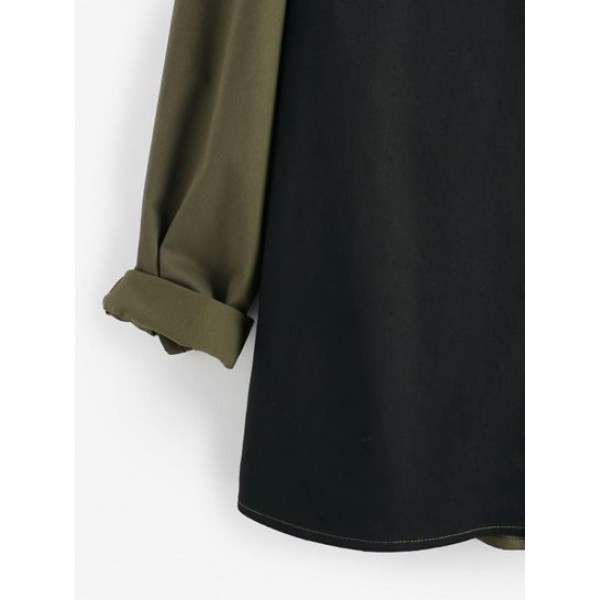 Double Pockets Colorblock Long Sleeve Shirt