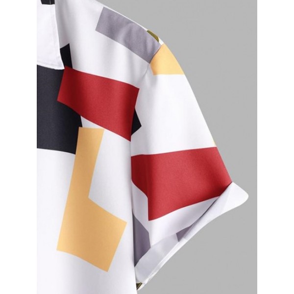 Colorblock Geo Print Casual Shirt