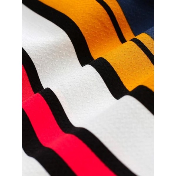 Colorful Rainbow Pattern Jacquard Stripe Short Sleeve Shirt