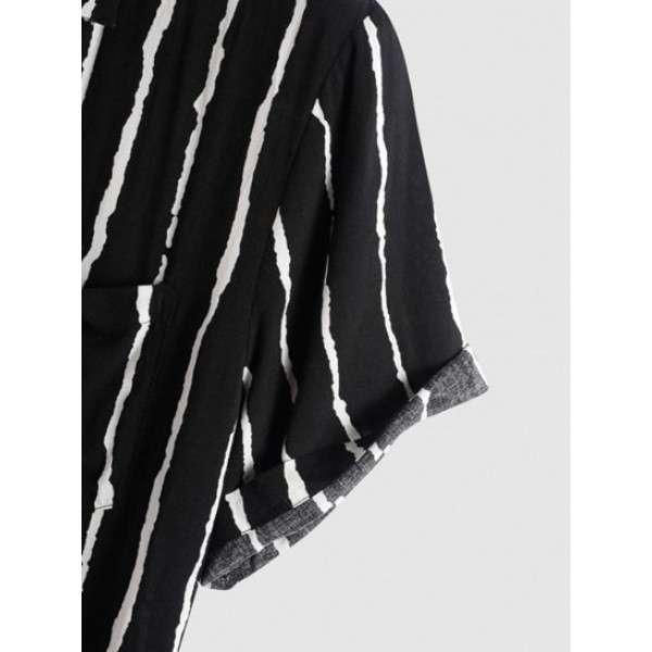 Colorblock Striped Print Button Up Pocket Shirt