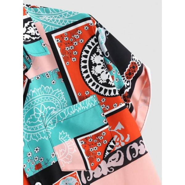 Bandana Printed Front Pocket Button Up Shirt